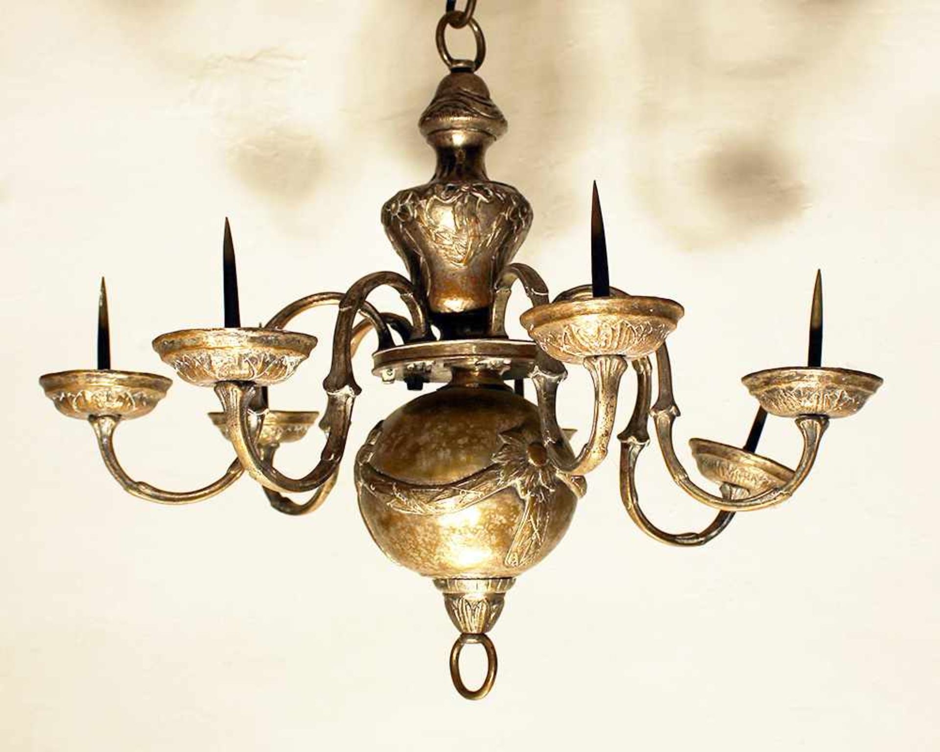 Chandelier, 6 branches, chased copper ,silvered,Austrian 18. century45cmThis is a timed auction on