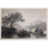 German Romantic Artist around 1840, boats on a River, pencil with wash on paper signed bottom