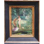 French school around 1920, satyr with lady , oil on board framed22x18cmThis is a timed auction on