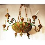 6 light chandelier, wood carved ,bronze mounts, painted 19. century60 cmThis is a timed auction on