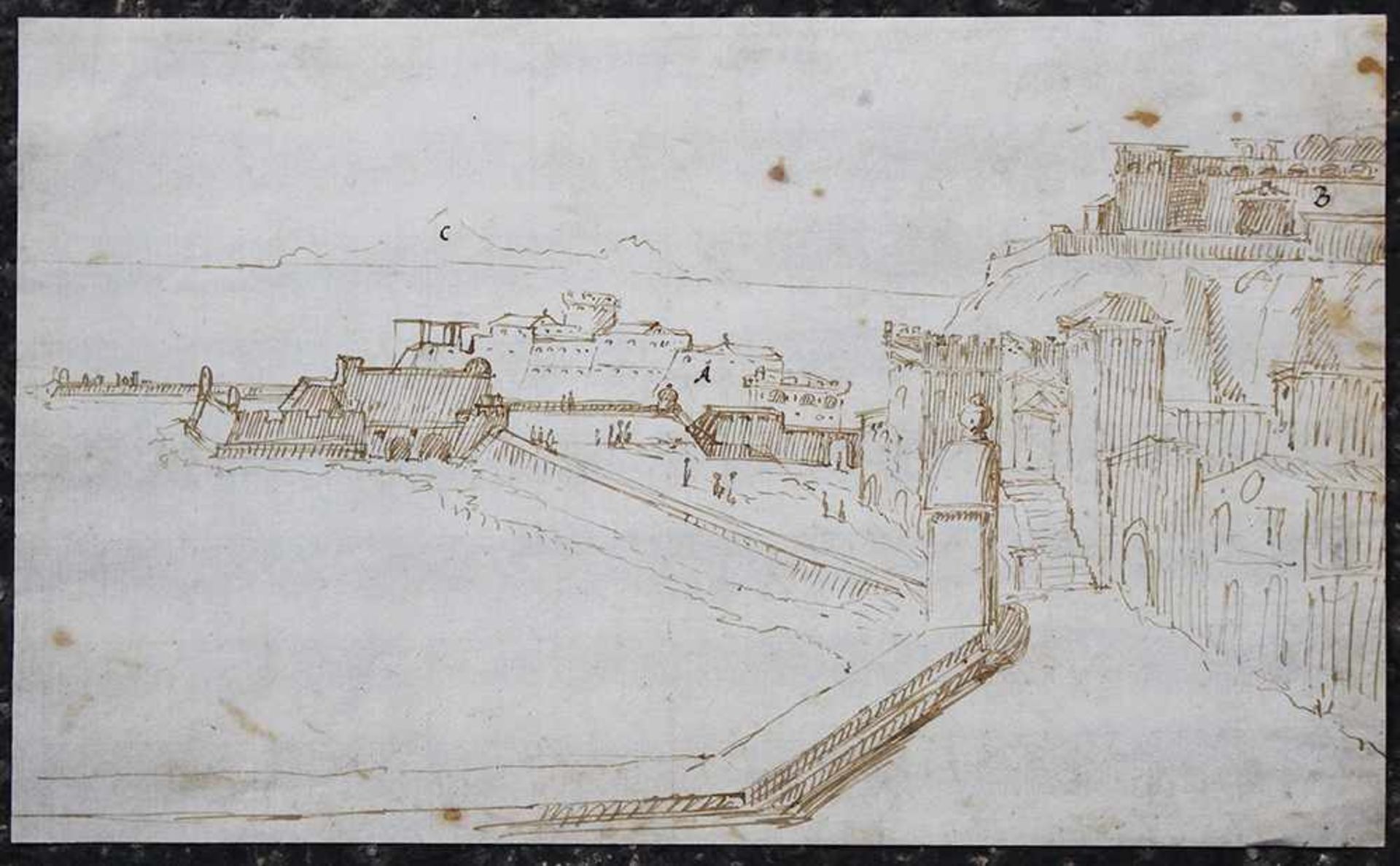 Italian 17. century, black ink on with paper, fortress by the sea22x12cmThis is a timed auction on