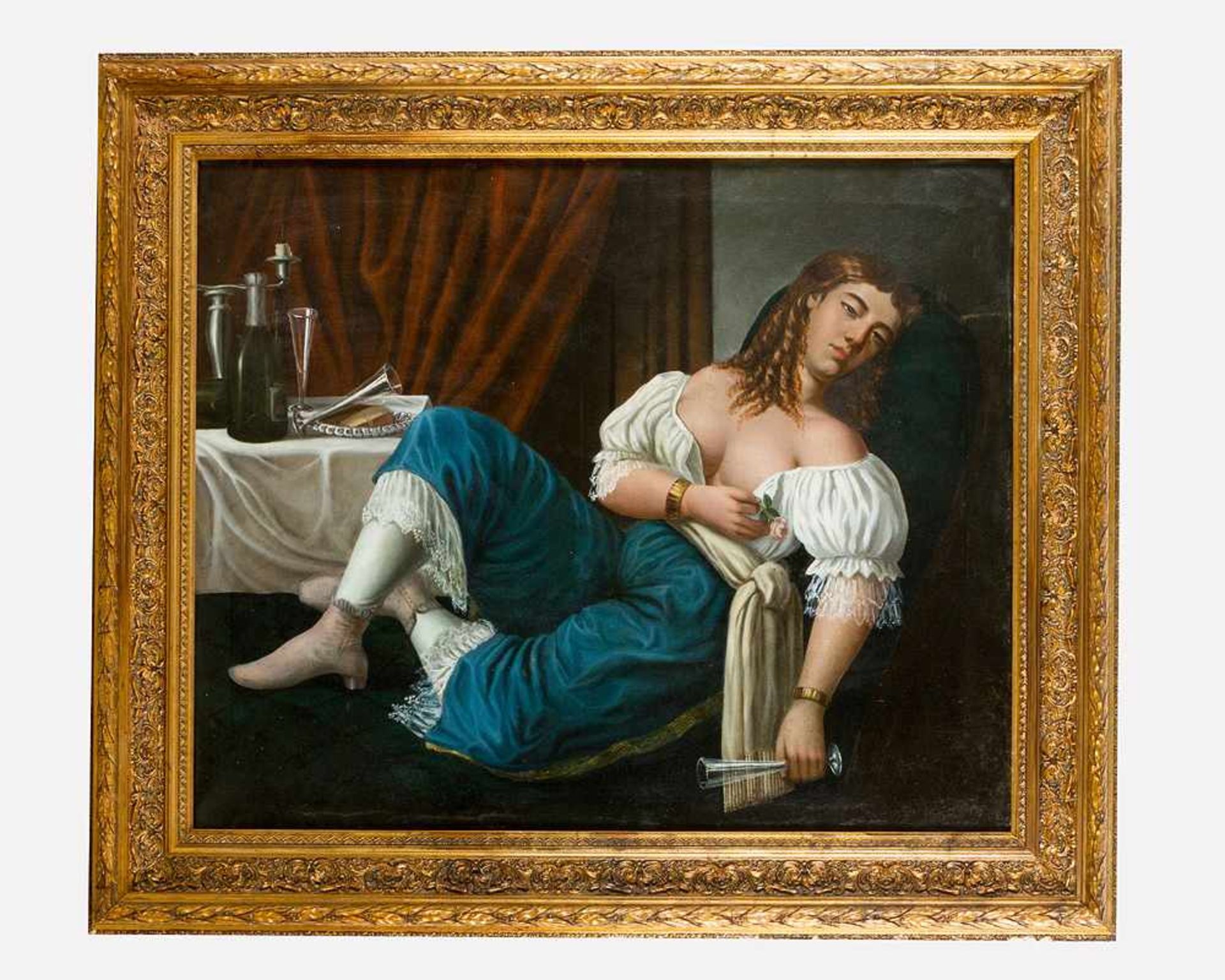 Artist around 1850, Drinking Lady,Oil canvas, framed130x80cmThis is a timed auction on our German