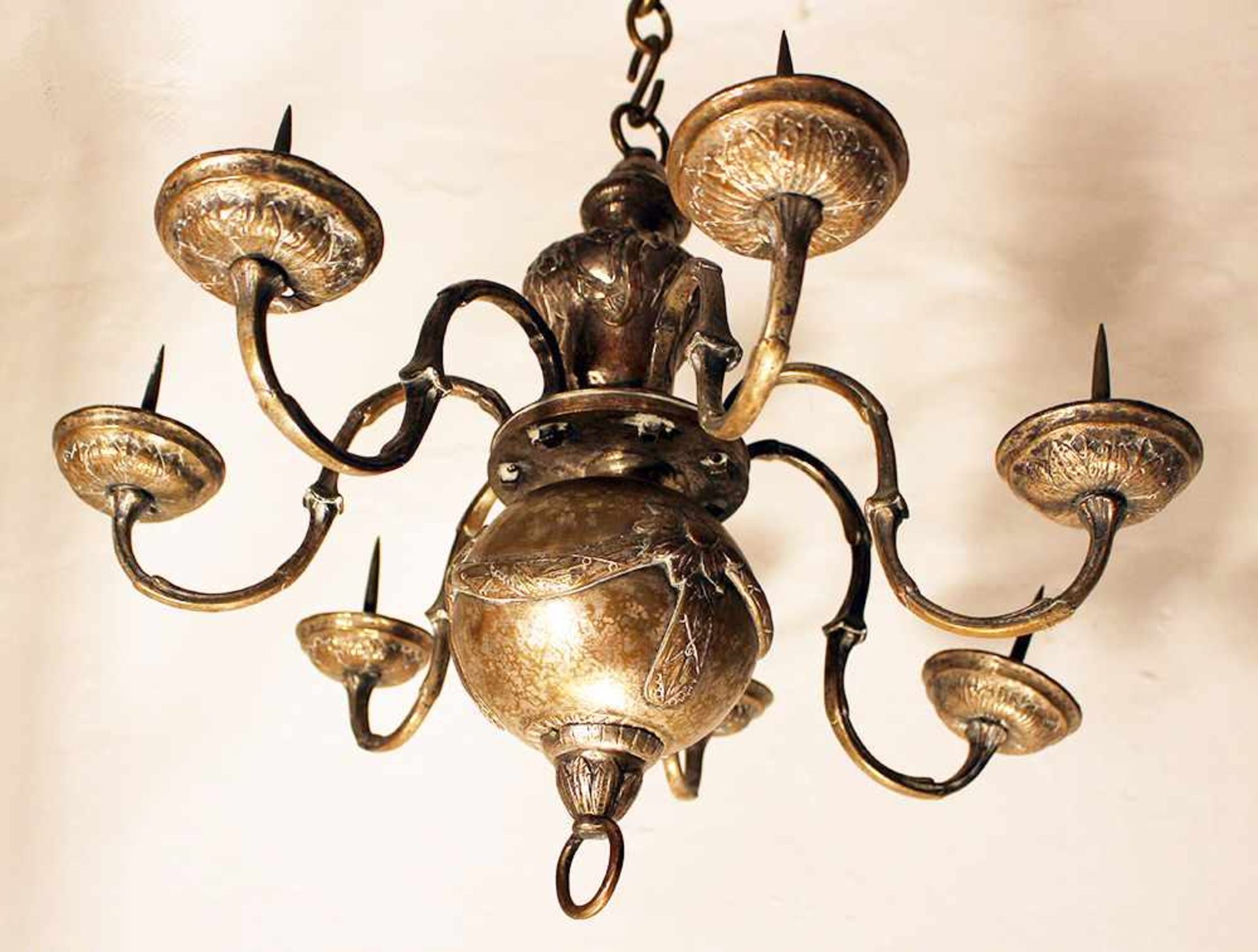 Chandelier, 6 branches, chased copper ,silvered,Austrian 18. century45cmThis is a timed auction on - Bild 3 aus 3