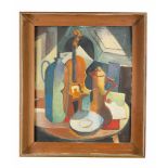 Cubist early 20. century, still life, oil on board, framed, monogrammed50x35cmThis is a timed