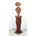 Belle Epoch Terracotta bust of Lady on spelter column painted, 19. century175cmThis is a timed