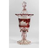 German Glass Goblet, landscape etchings, red and transparent, mid 19. century35cmThis is a timed