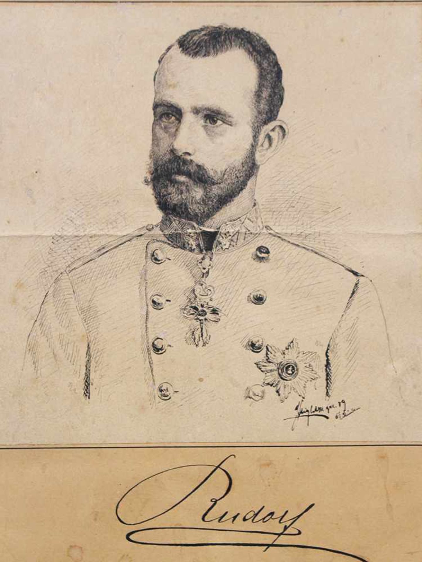 Crown Prince Rudolf of Habsburg Lothringen of Austria Hungary (1858-1889), black ink on paper laid - Bild 2 aus 3