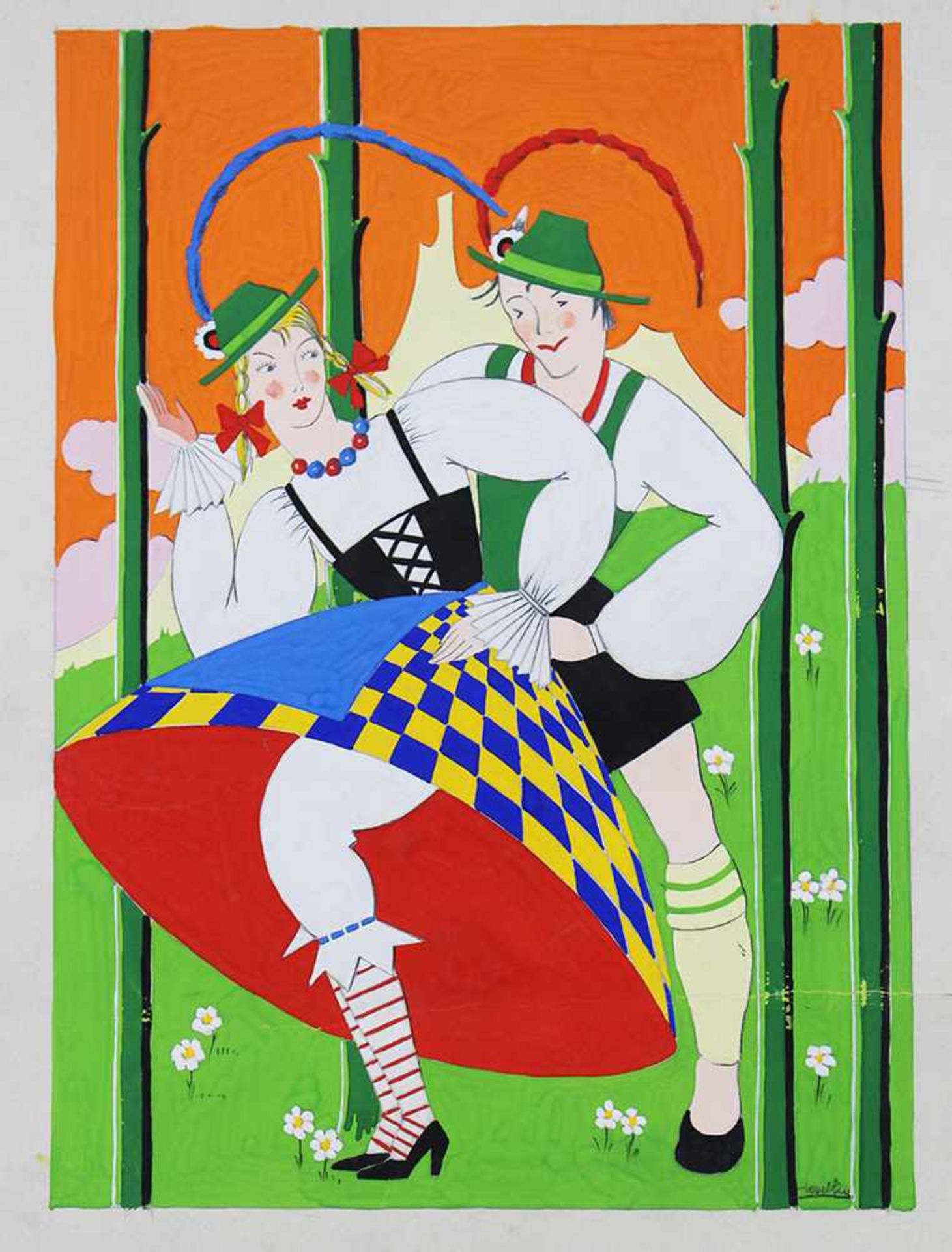 Austrian school first half 20.century, alpine couple,mixed techniques on paper signed24x17cmThis