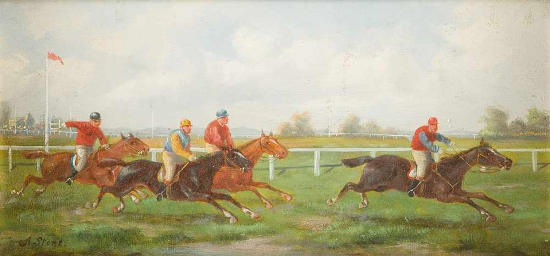 A.Stone.Horse Race, oil on wood, framed25x17cmThis is a timed auction on our German portal lot- - Bild 2 aus 3