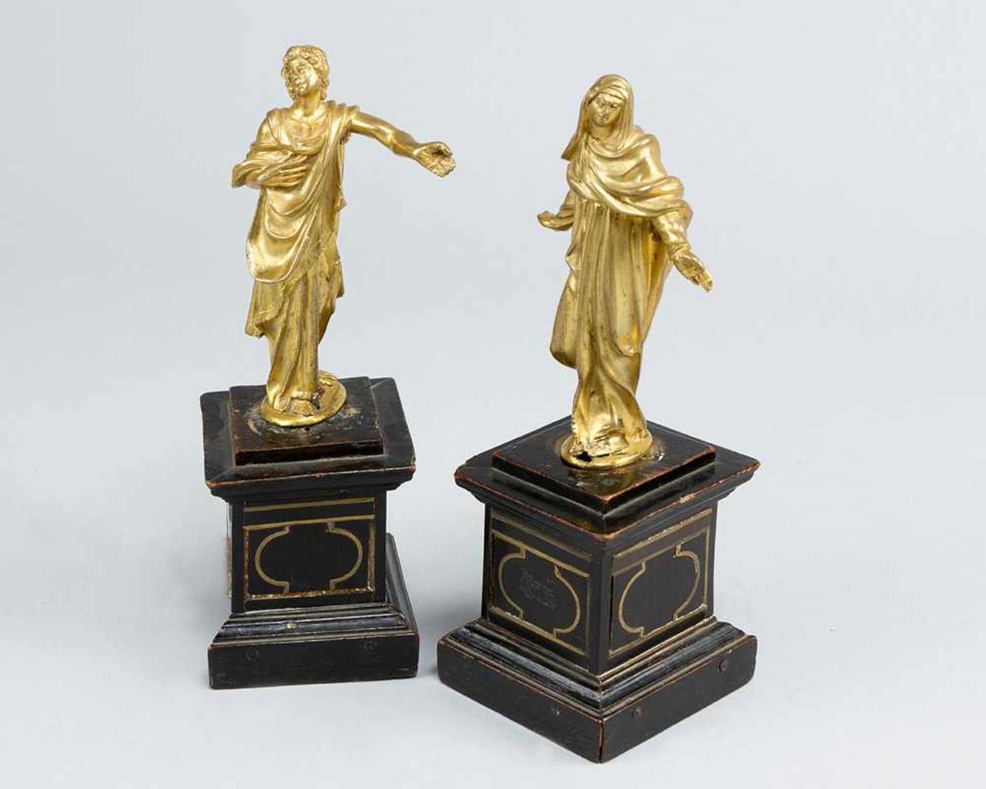 French 16. century, Two Bronze statues , gilded, ebonised bases20cmThis is a timed auction on our