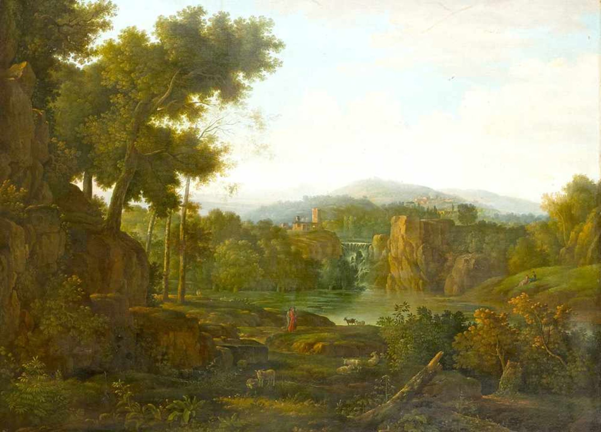 Hendrik Frans Van Lint (1684-1763)-attributed, Large classical Landscape with figures visiting a - Bild 2 aus 3