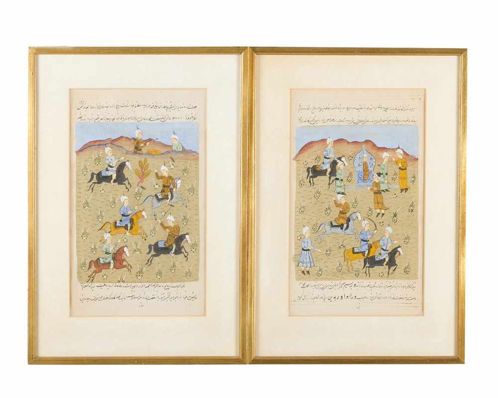 Two Persian Illustrations, Hunting scenes, watercolour on Paper25x15cmThis is a timed auction on our