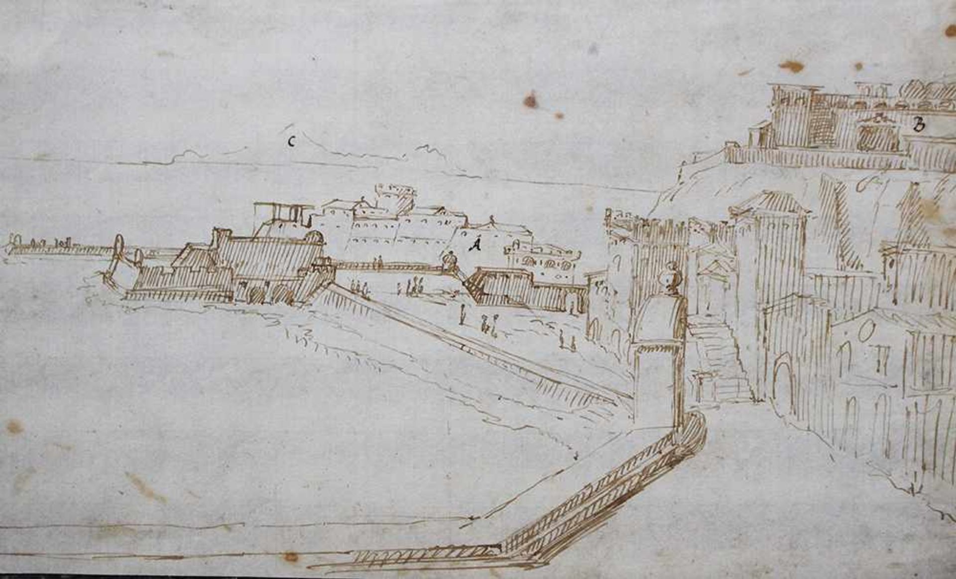 Italian 17. century, black ink on with paper, fortress by the sea22x12cmThis is a timed auction on - Bild 2 aus 3