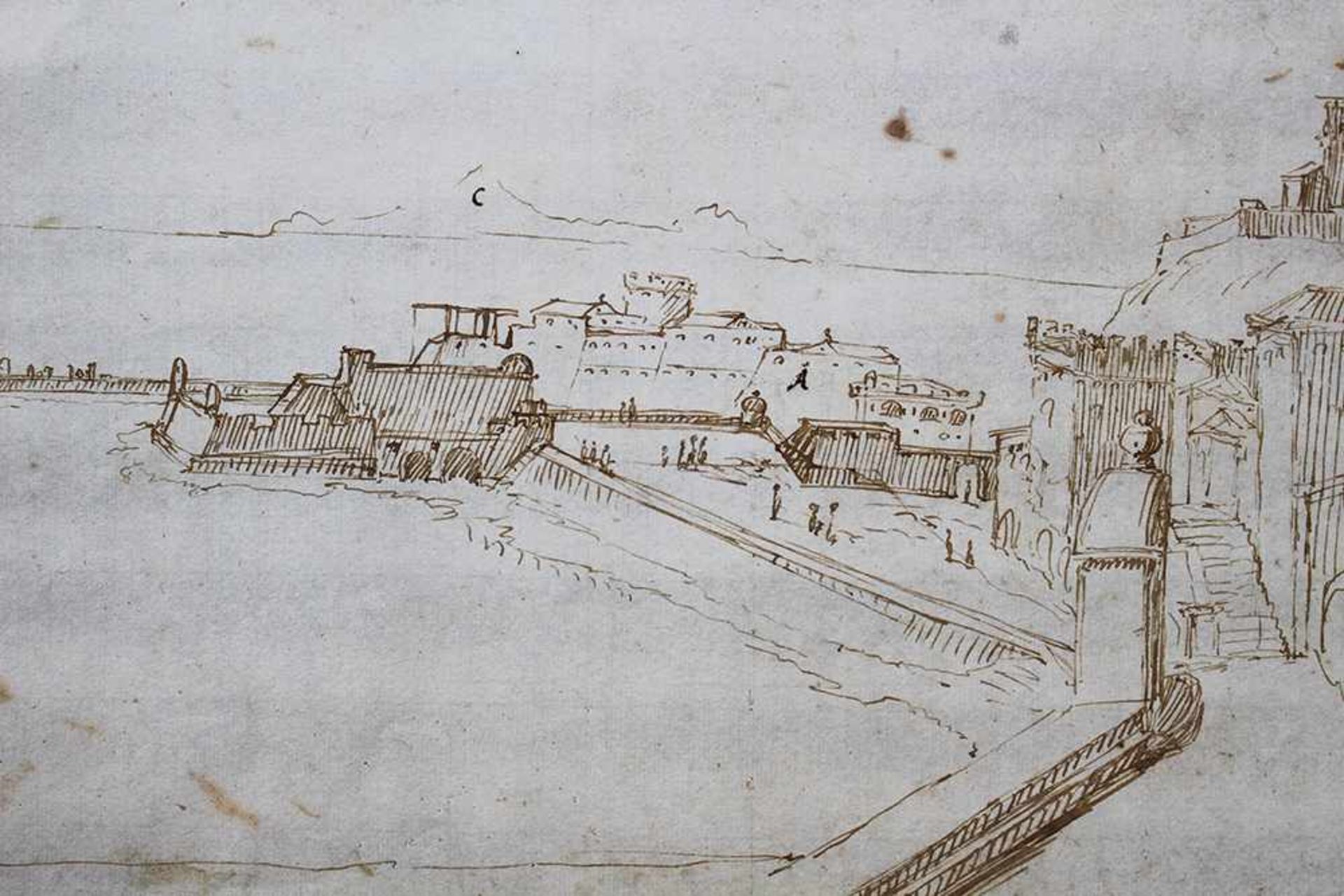 Italian 17. century, black ink on with paper, fortress by the sea22x12cmThis is a timed auction on - Bild 3 aus 3