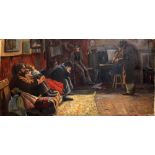 Italian Artist early 20.century music lesson. Oil on canvas70x30This is a timed auction on our