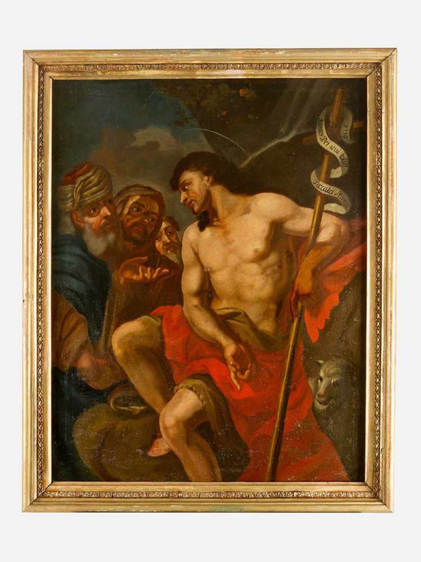 North Italian Artist 18th century. Jesus and the traders. Oil on Canvas, framed 87*67cm