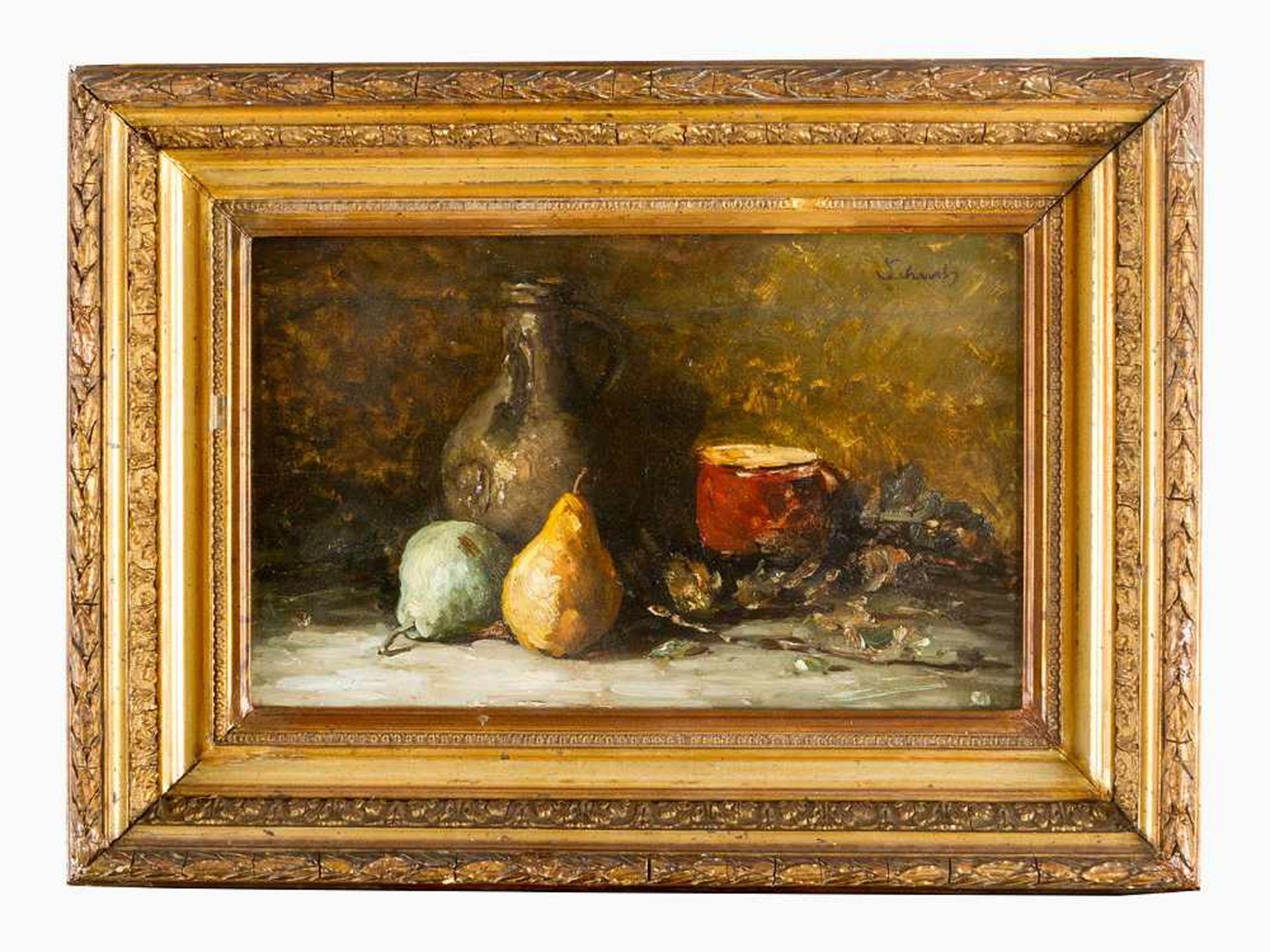 Austrian Artist 19th Century, Still-life with fruits, oil on board, signed upper right, framed.22