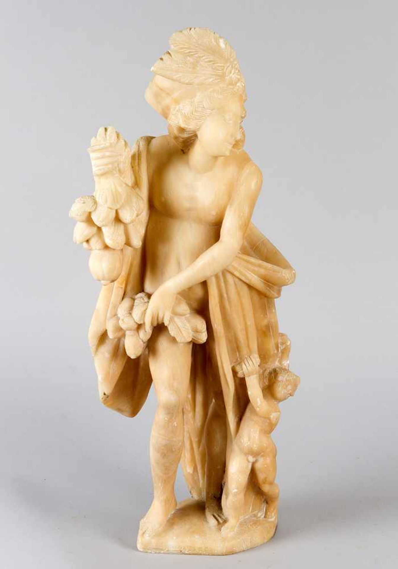 English or Dutch alabaster Sculpture. Representing possibly flora or fauna with feathered head and a