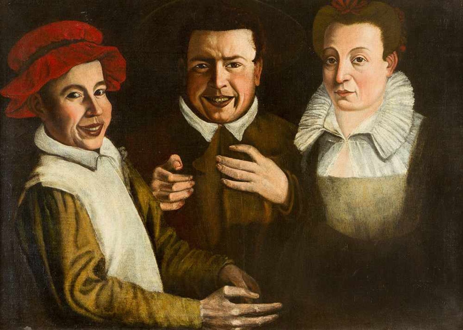 Leonello Spada (1576-1622)-attributed, Portrait of a couple and a young smiling boy in front of dark - Bild 3 aus 3