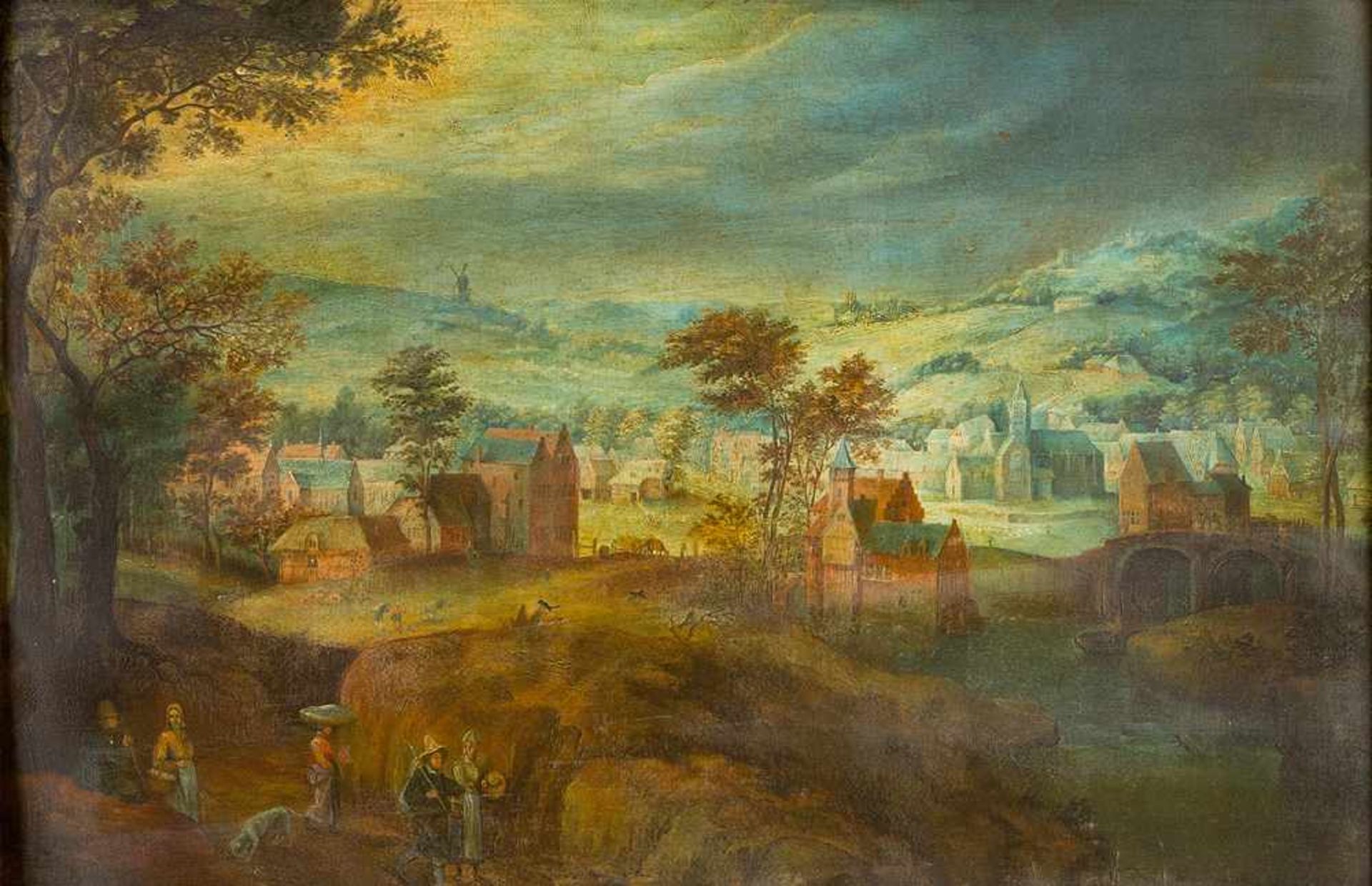 Pieter Brueghel the younger (1564 -1638)- school, Landscape with farmers and village, oil on - Bild 2 aus 3