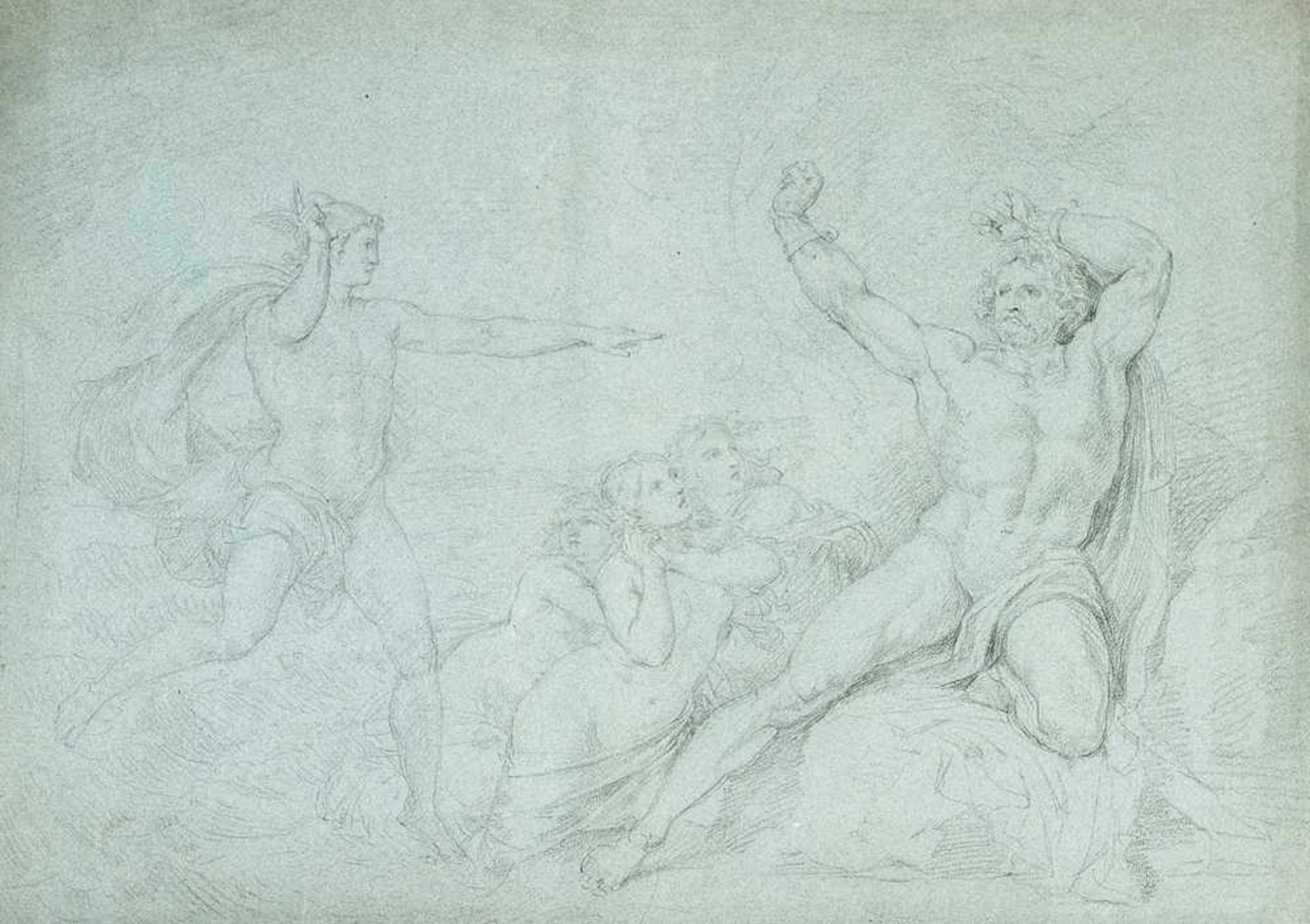 Heinrich Friedrich Füger (1751- 1818)- attributed, allegorical scene, black chalk on blue paper, - Bild 3 aus 3