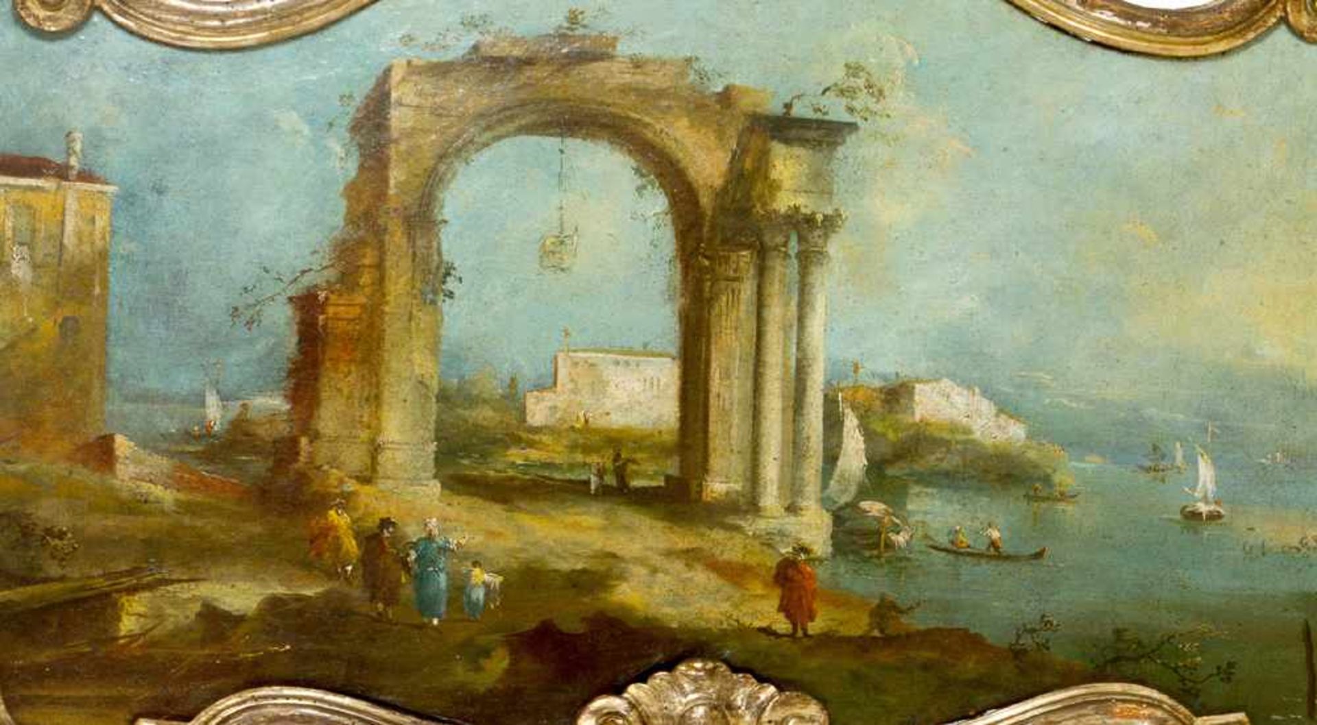 Francesco Guardi ( 1712-1793)-attributed, two Venetian scenes, oil on canvas, in curved, carved - Bild 3 aus 3