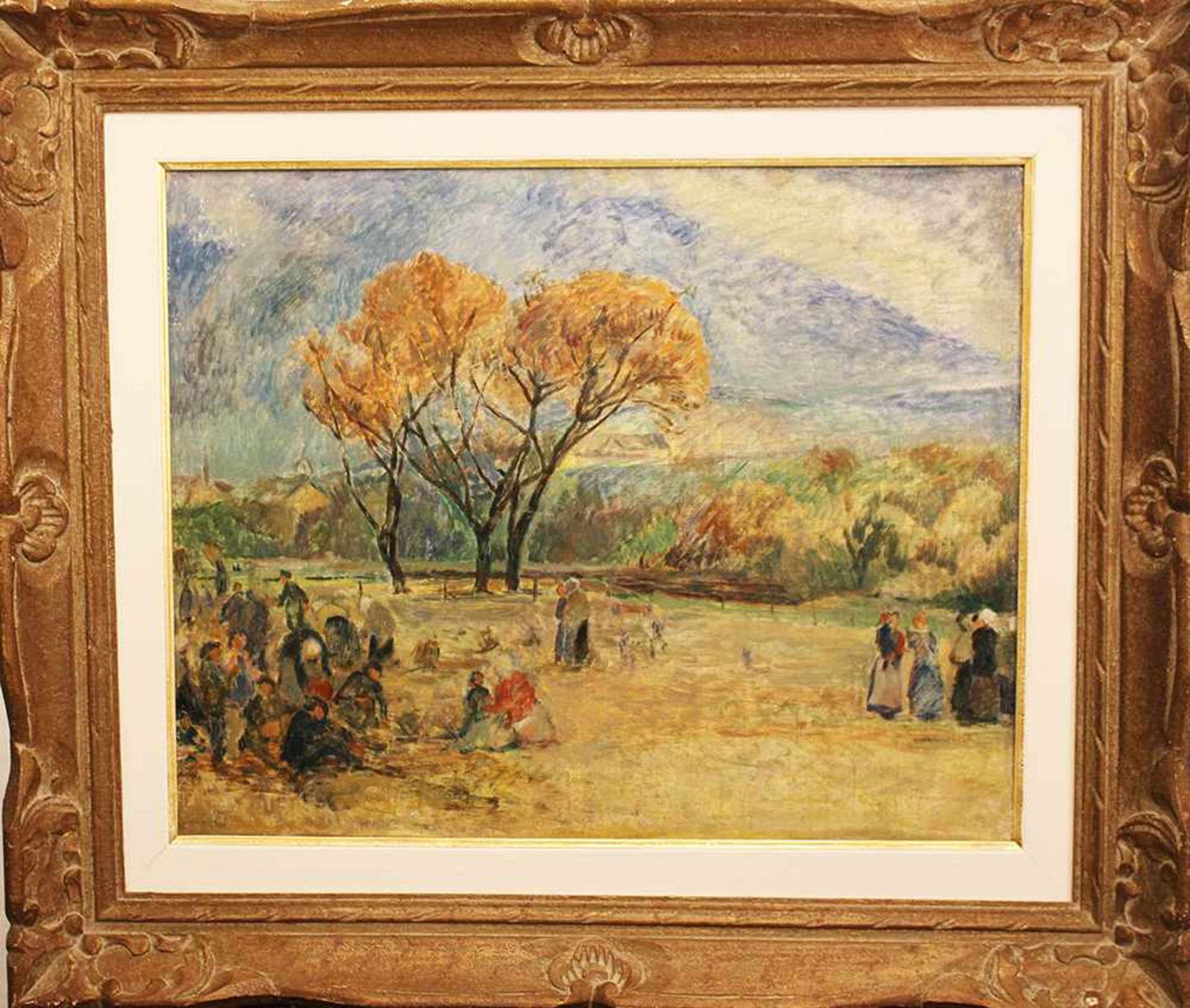 Oldrich Blazicek (1887-1953) – attributed. Landscape with people. Oil on canvas, framed. On the