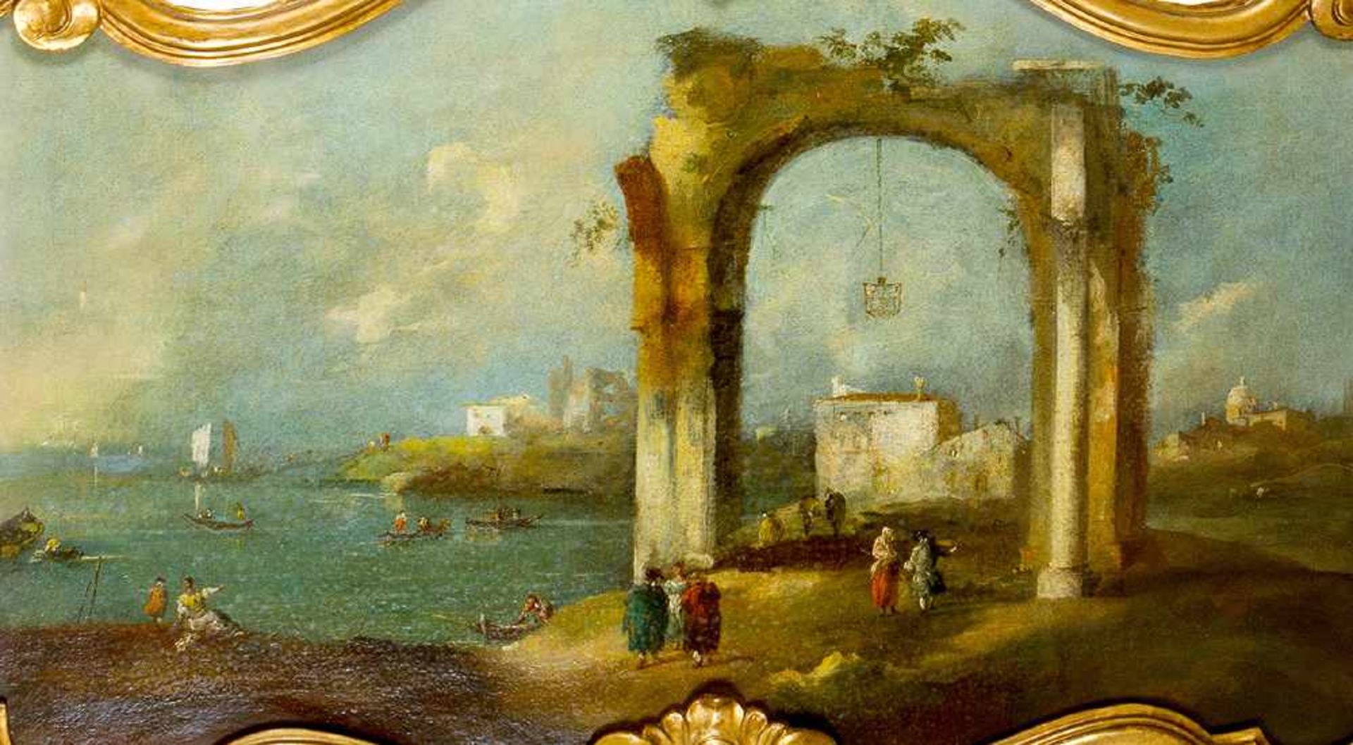 Francesco Guardi ( 1712-1793)-attributed, two Venetian scenes, oil on canvas, in curved, carved - Bild 2 aus 3