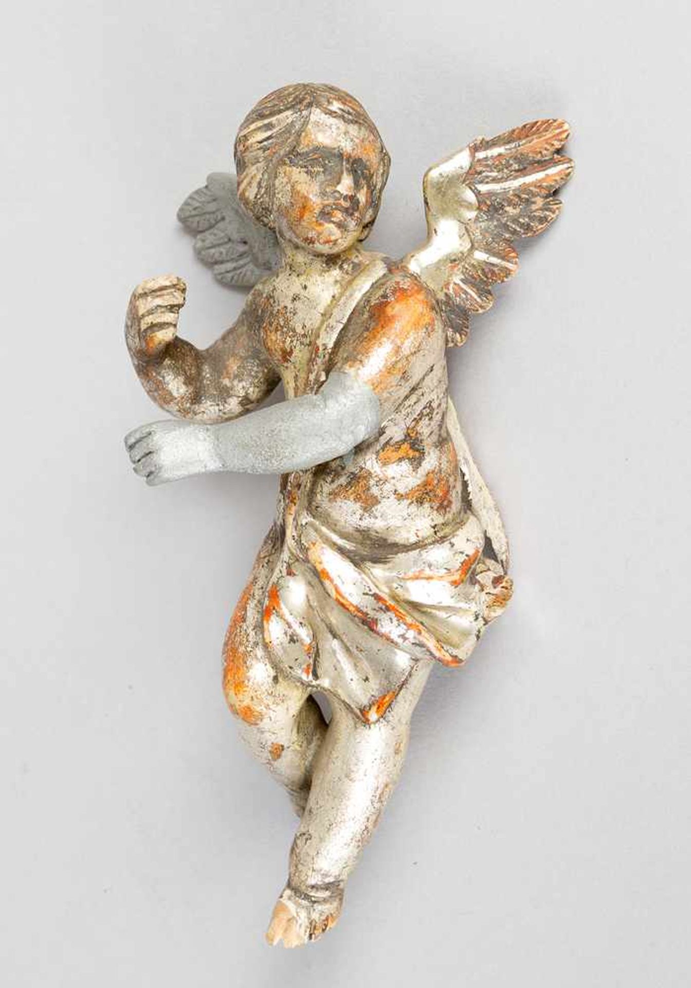 Pair of miniature angels. Wood carved with original silvered colour. One arm and wing attached. - Bild 3 aus 3
