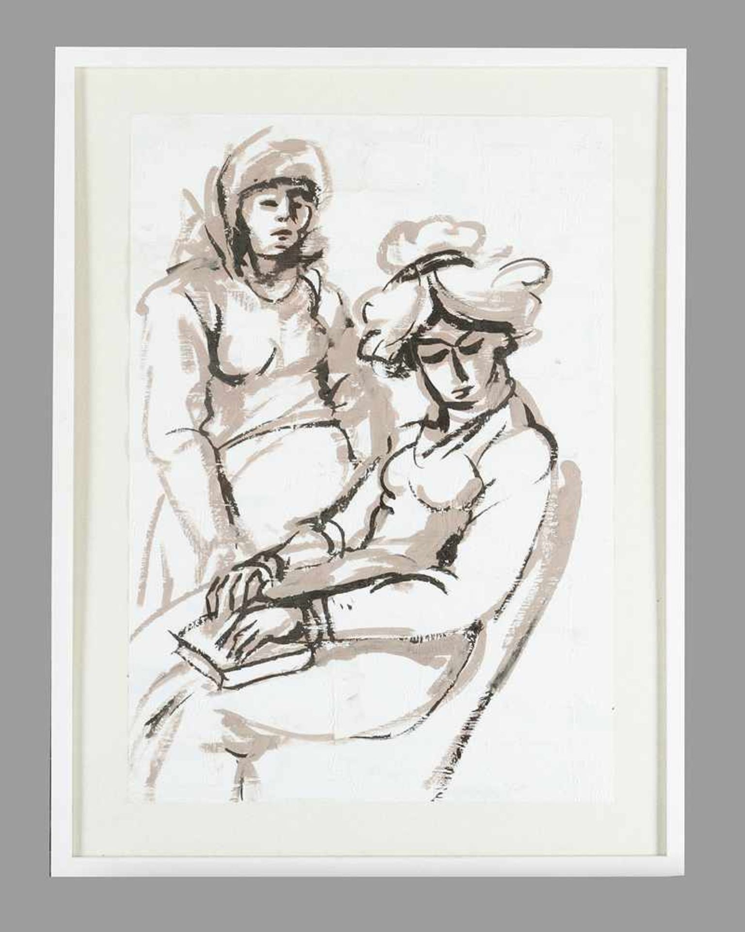 Marco Hadzhiekolev (born1924). Portrait of two woman. Watercolour on paper, framed under
