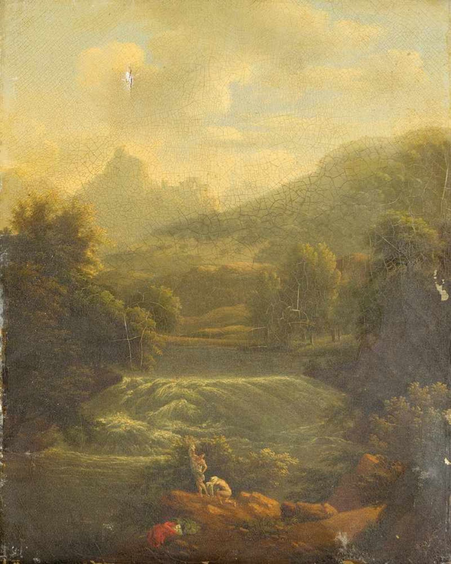 French School early 19th Century , Pair of paintings with landscapes, waterfall and bathers, oil - Bild 3 aus 3