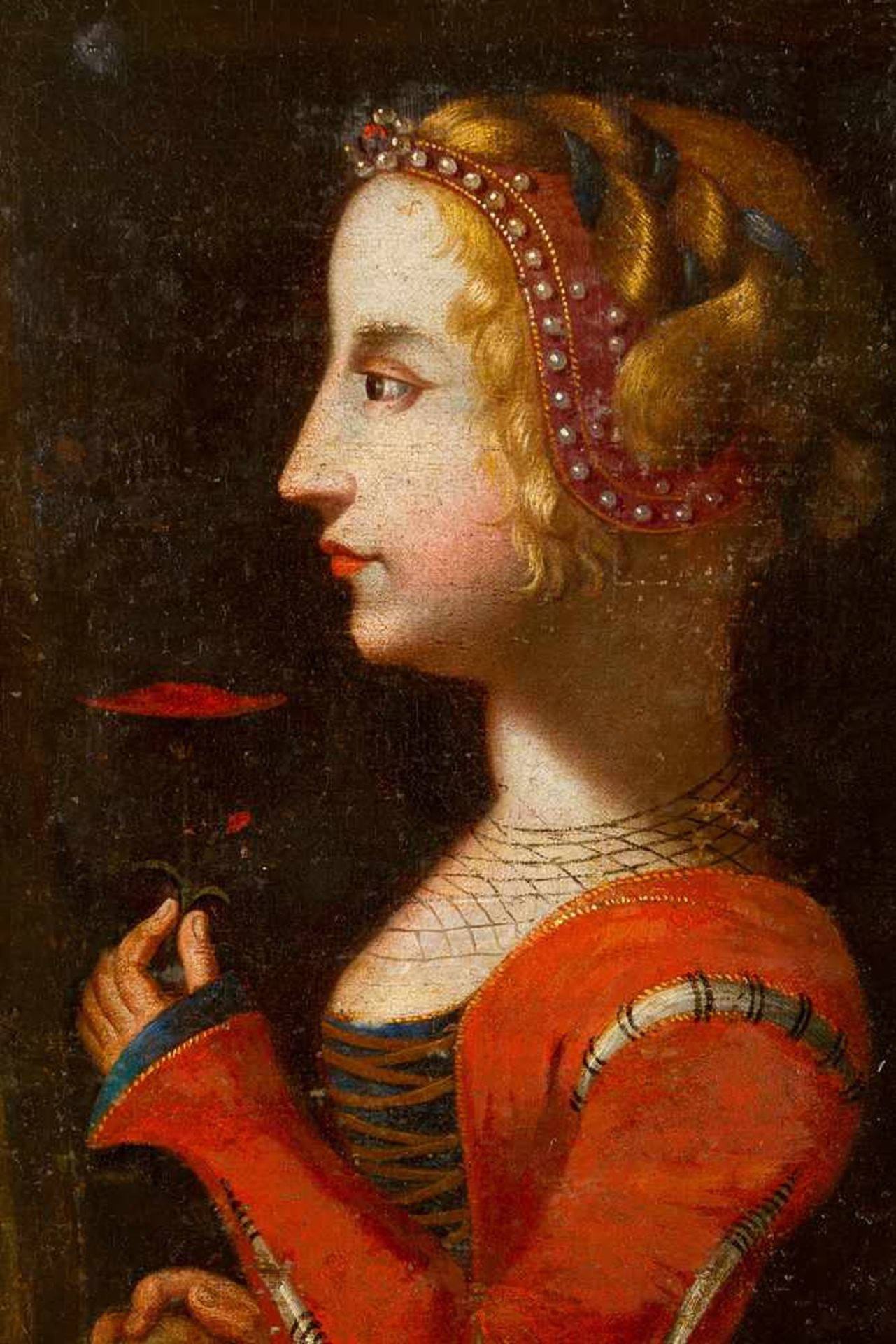 Giovanni Speranza (1480-1532)-attributed, Portrait of a young princess in court dress with flower, - Bild 3 aus 3