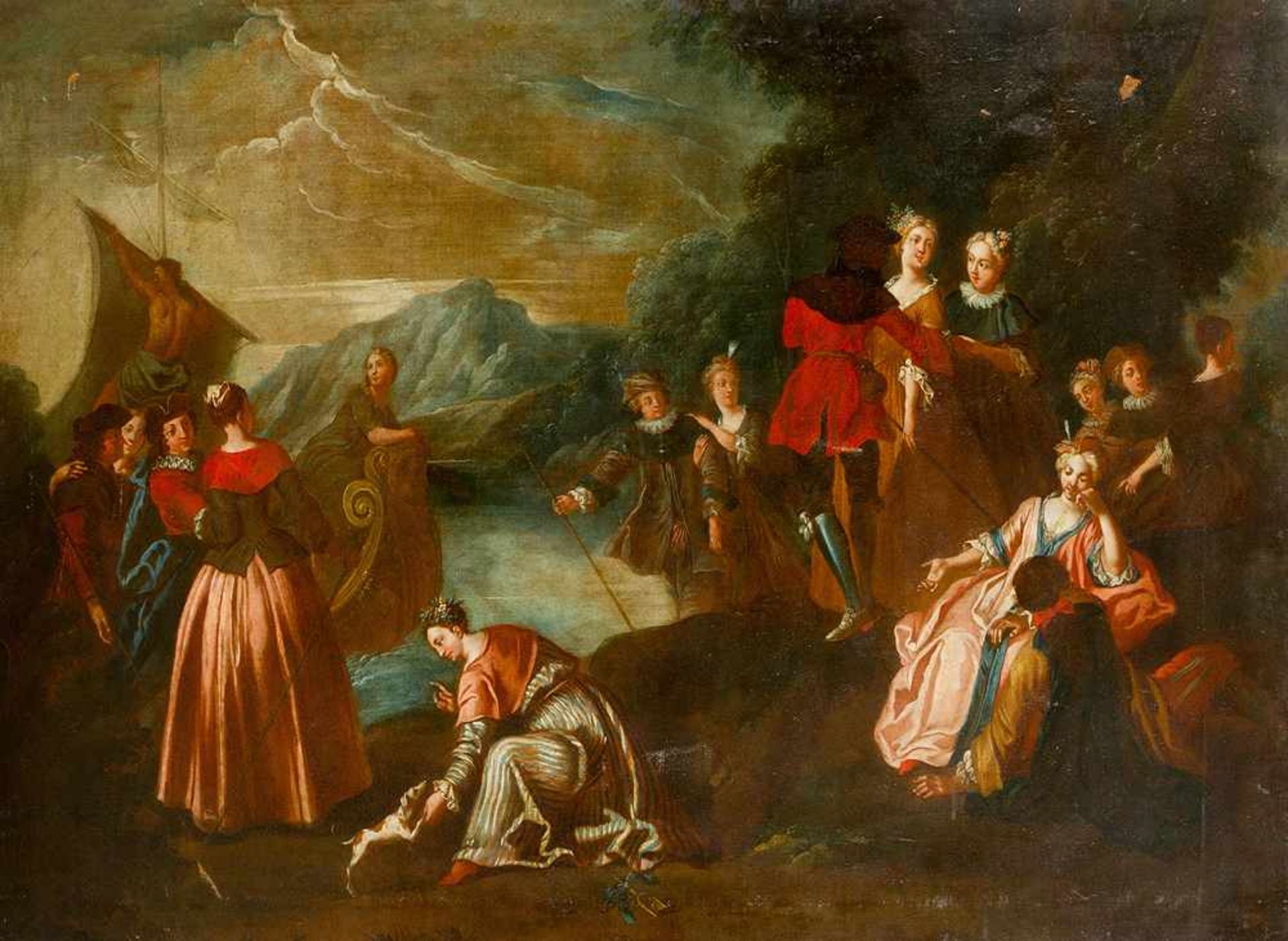 Jean-Marc Nattier (1685-1766)-circle, landscape with elegant people waiting while a ship - Bild 2 aus 3