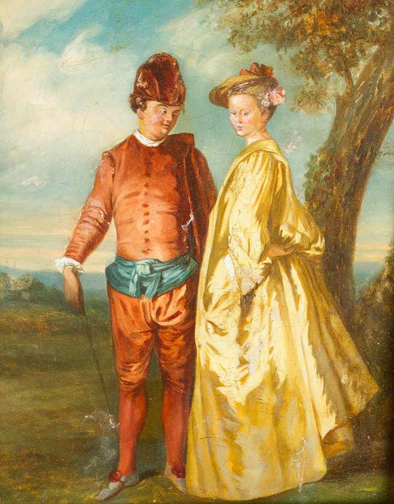 Jean Antoine Watteau (1684-1721)-follower. Elegant couple in landscape, oil on canvas, inner - Bild 2 aus 3