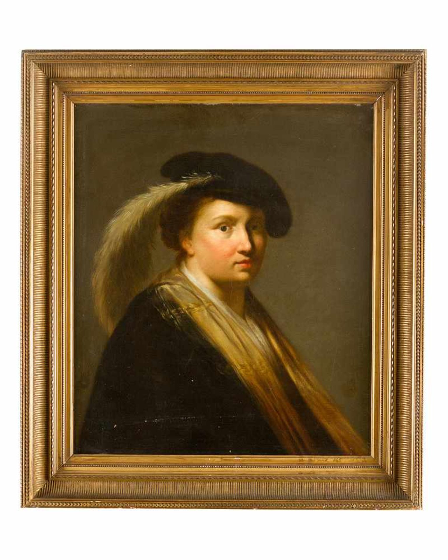 Pieter Fransz de Grebber (1600-1653)- attributed. Portray of a lady with barrett and feather, oil on