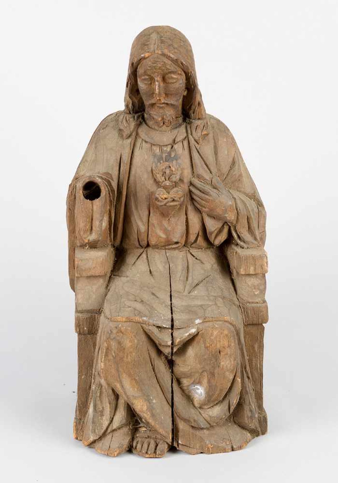 wooden Sculpture of the Throned Jesus with Symbol of the Holy Ghost. Parts missing. 18-19