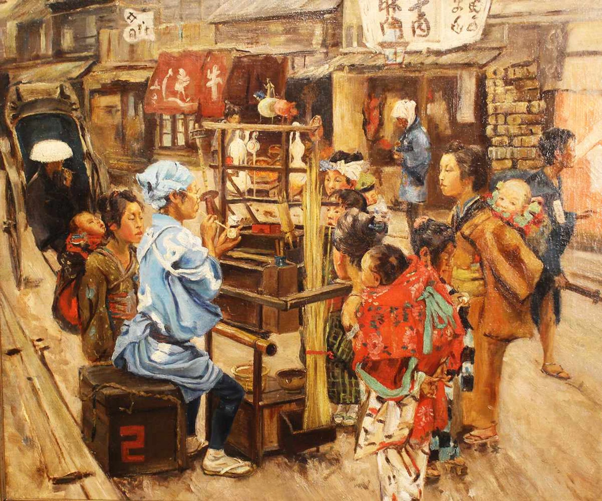 Chinese artist around 19th century street scene oil on canvas framed51x61cm - Bild 2 aus 3