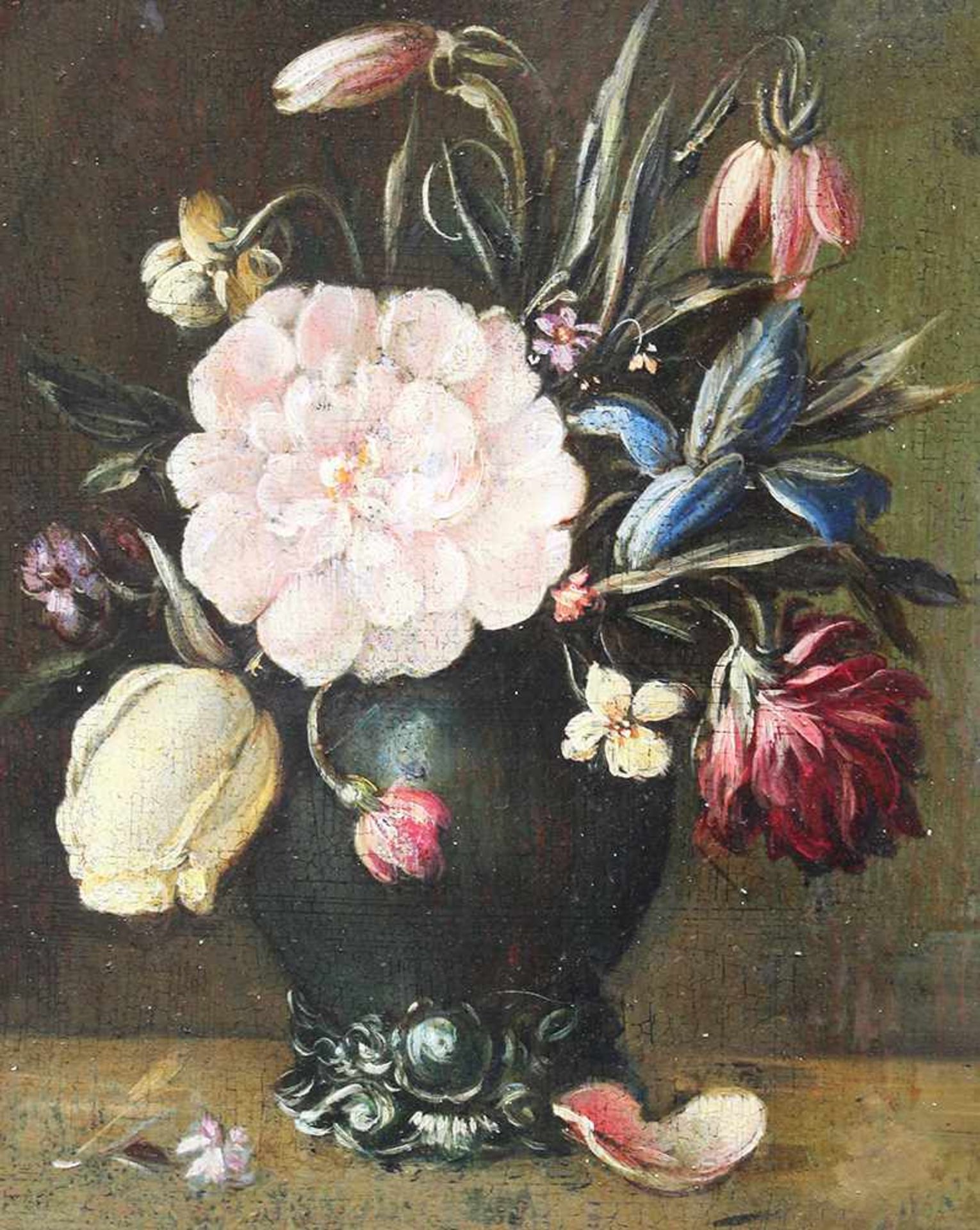 Ambrosuis Boschaert (1573-1621)- follower. Still life with flowers in a vase. Oil on Copper. 23. - Bild 2 aus 3