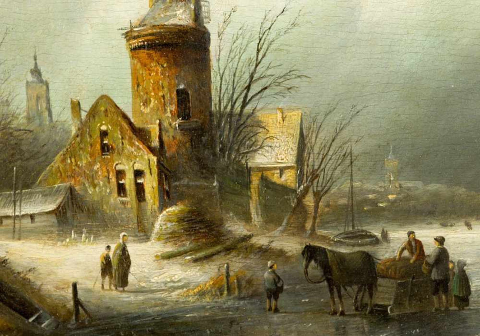 Jan Jacob Spohler ( 1811 – 1866), ice skating in Dutch winter, oil on wooden panel, signed bottom - Bild 3 aus 3