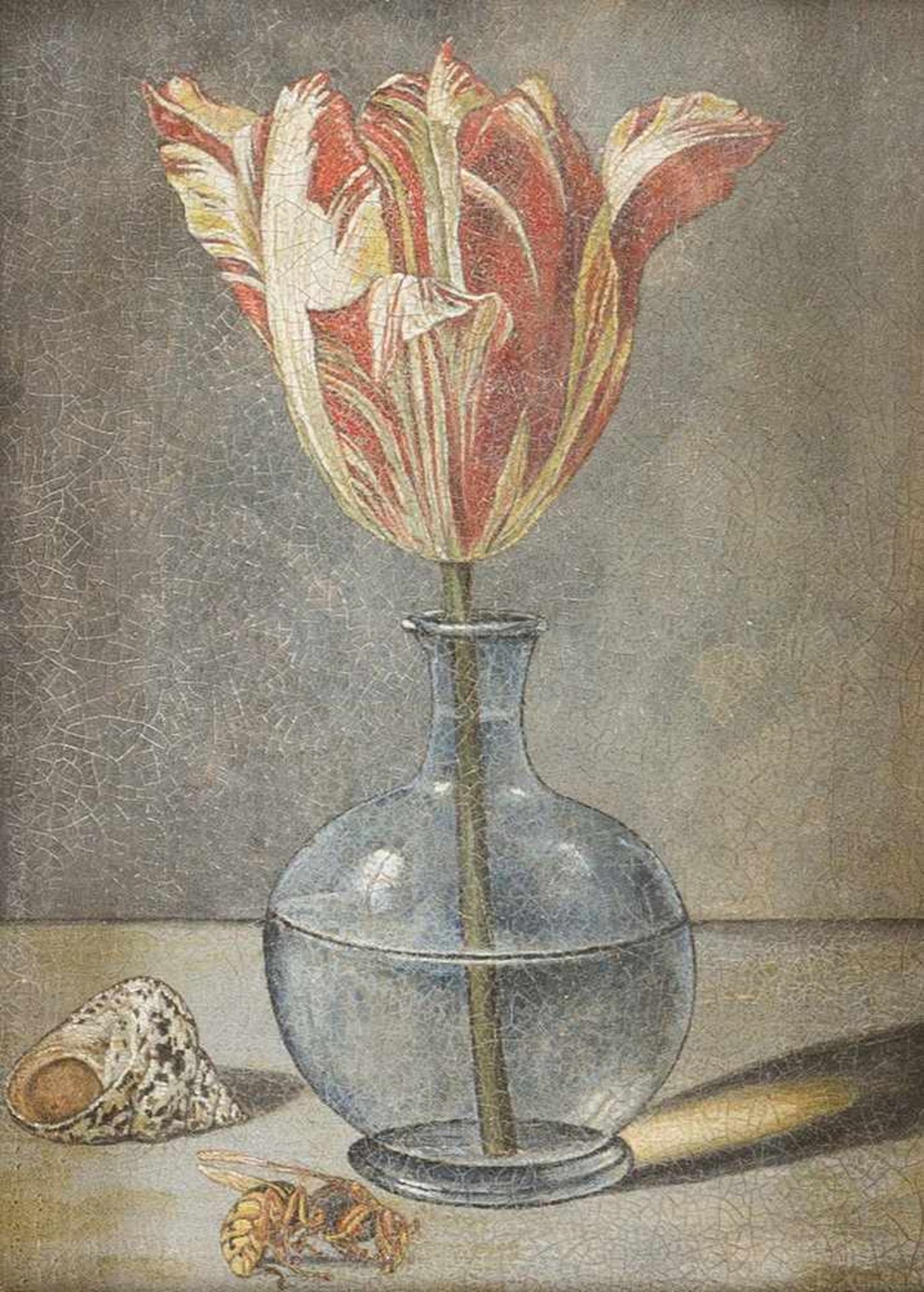 Osias Beert (1580-1624)-school,Still life with Tulip in Glass-vase Snake house and wesp on plinth in - Bild 2 aus 3