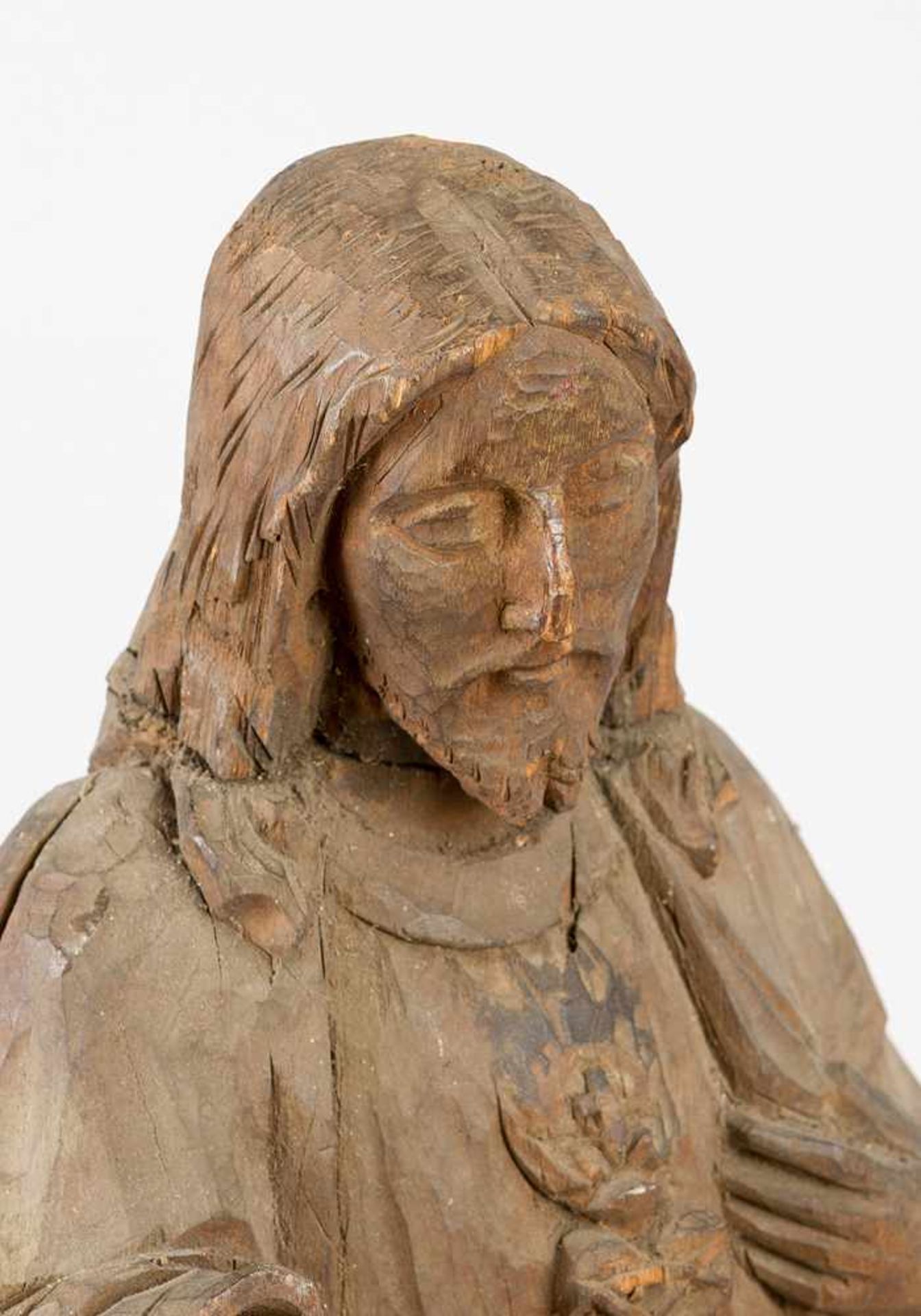 wooden Sculpture of the Throned Jesus with Symbol of the Holy Ghost. Parts missing. 18-19 - Bild 3 aus 3