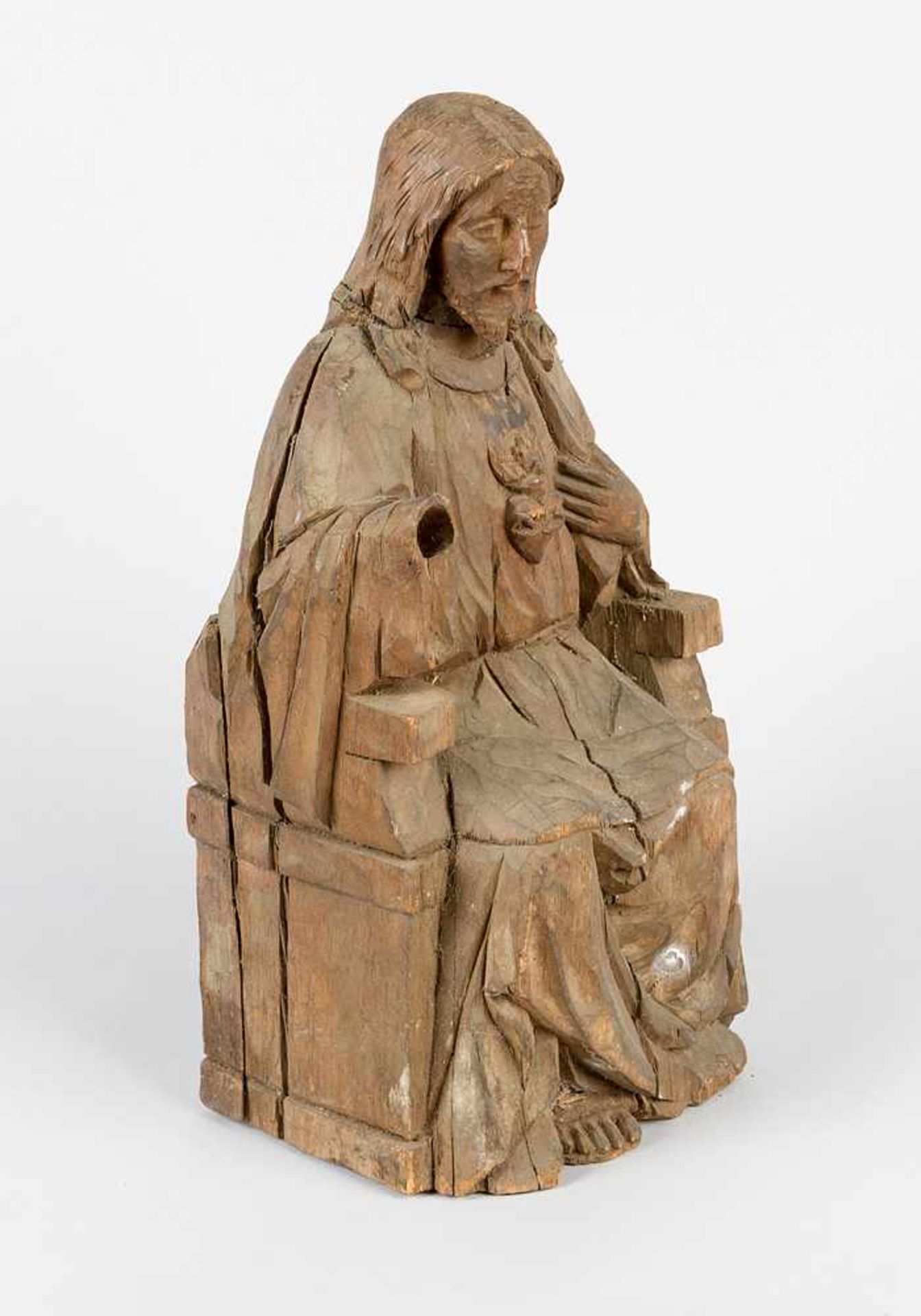 wooden Sculpture of the Throned Jesus with Symbol of the Holy Ghost. Parts missing. 18-19 - Bild 2 aus 3