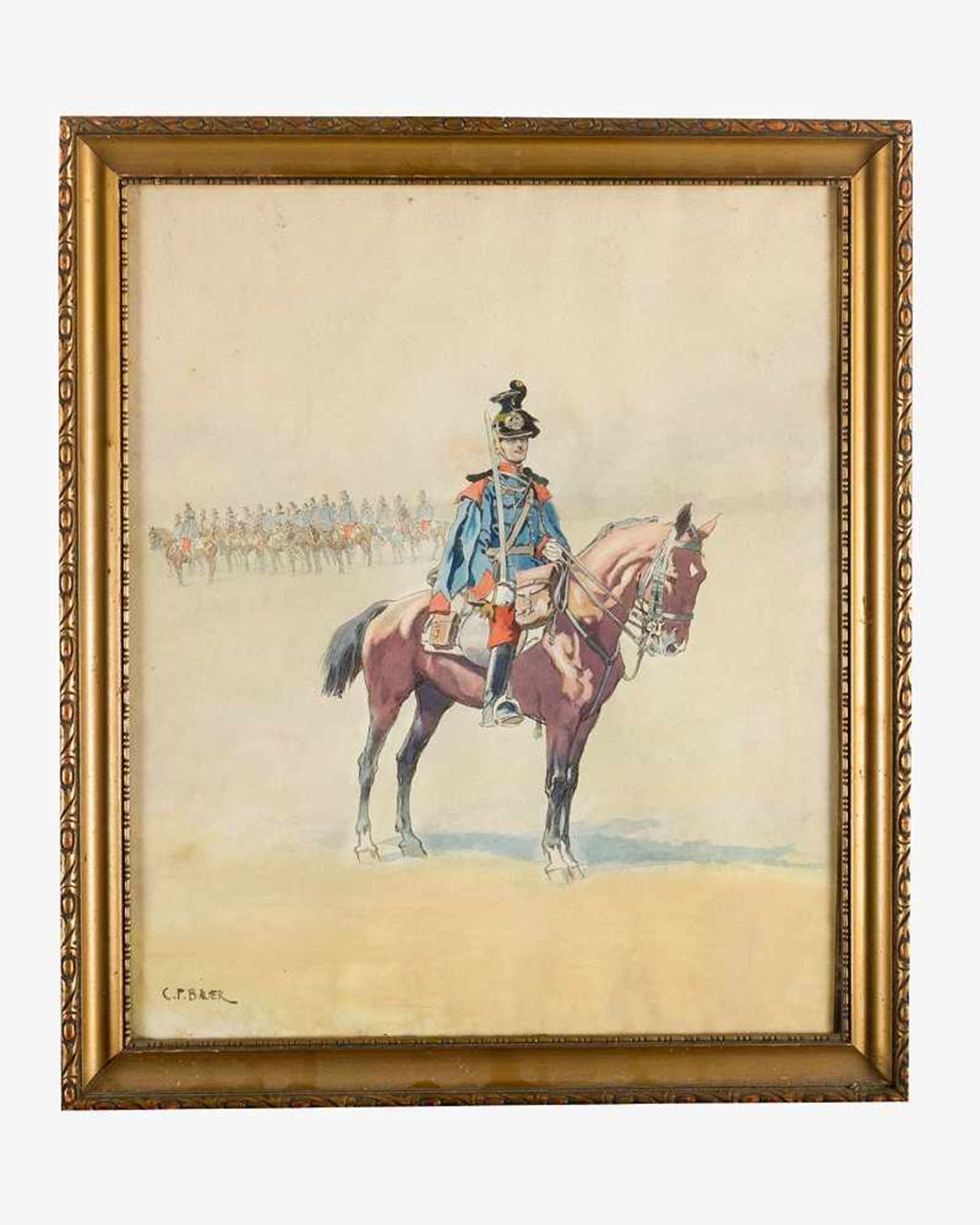 Carl Franz Bauer (1879-1954)-attributed, Austrian cavalry, mixed technique with watercolour on