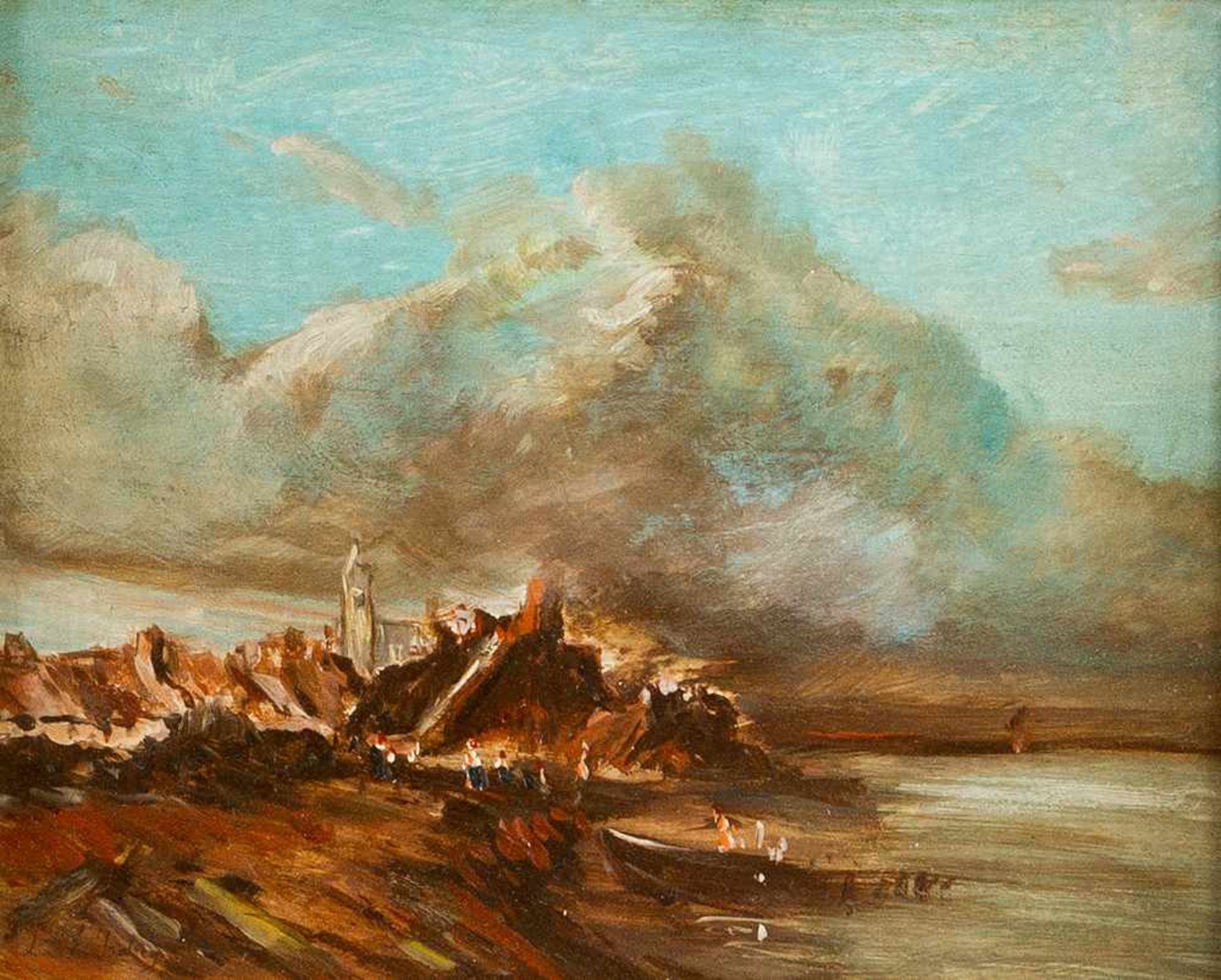 Artist 19th Century, Landscape by the sea, oil on wooden panel, framed.22 x 27 cm - Bild 2 aus 3