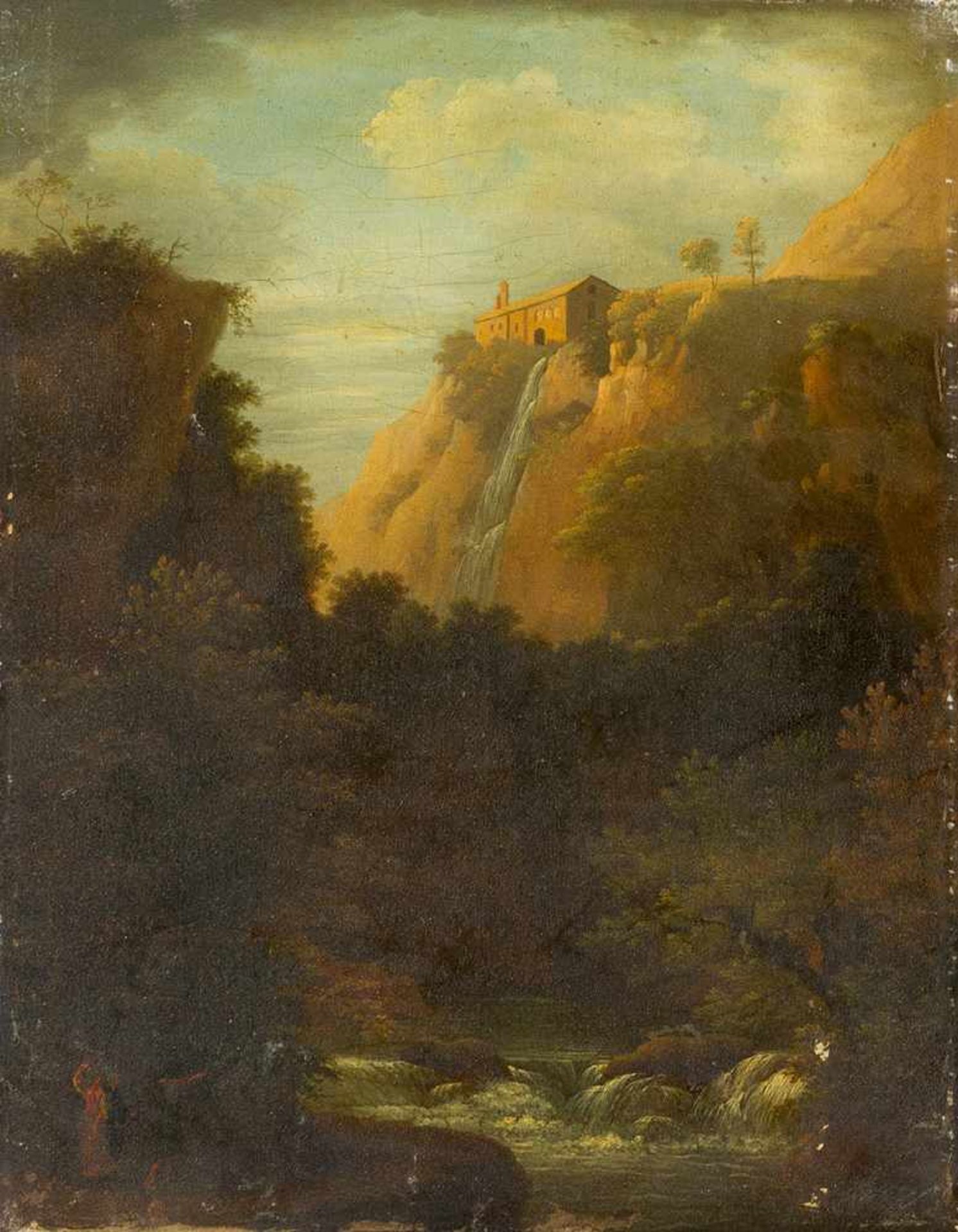 French School early 19th Century , Pair of paintings with landscapes, waterfall and bathers, oil - Bild 2 aus 3