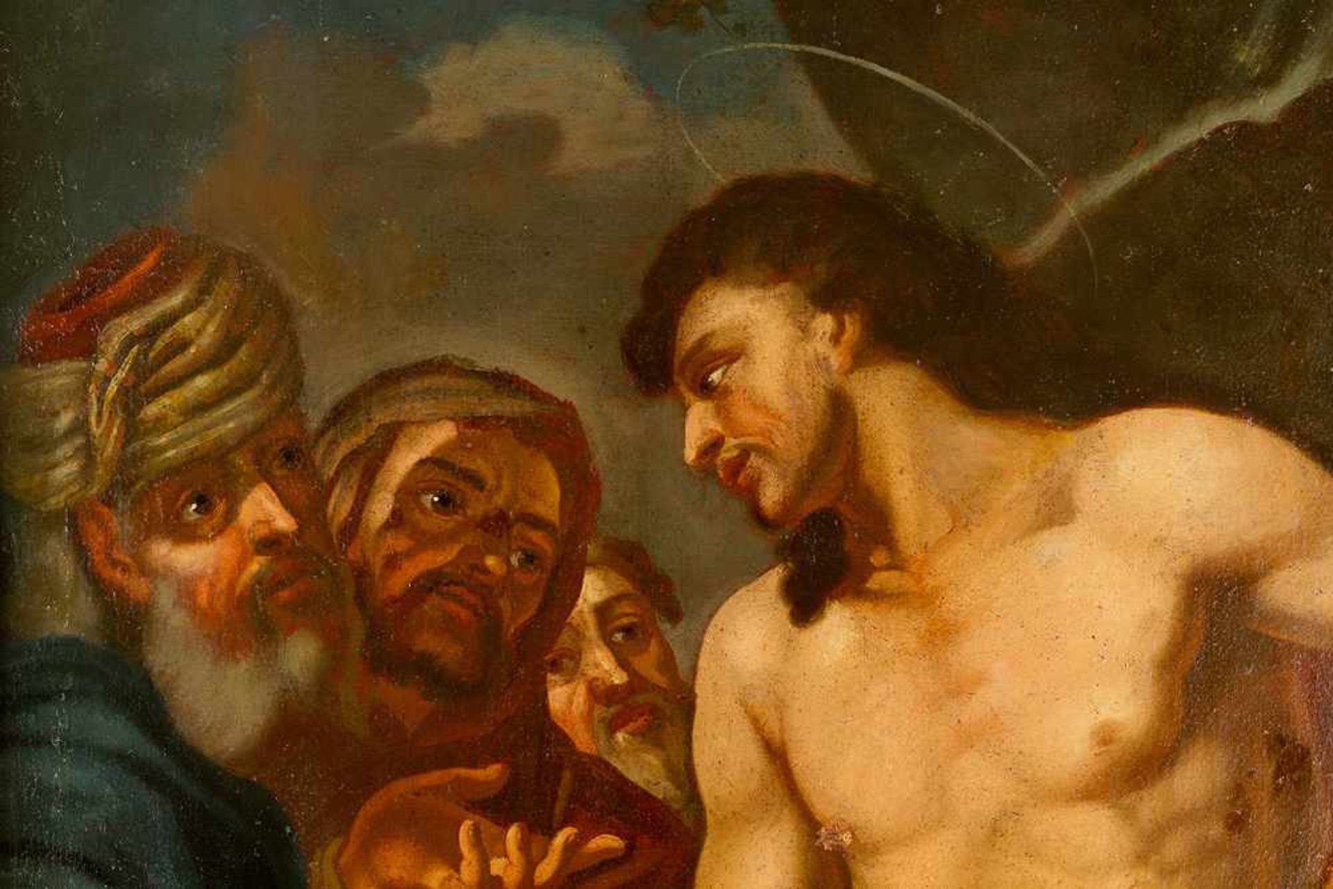 North Italian Artist 18th century. Jesus and the traders. Oil on Canvas, framed 87*67cm - Bild 3 aus 3