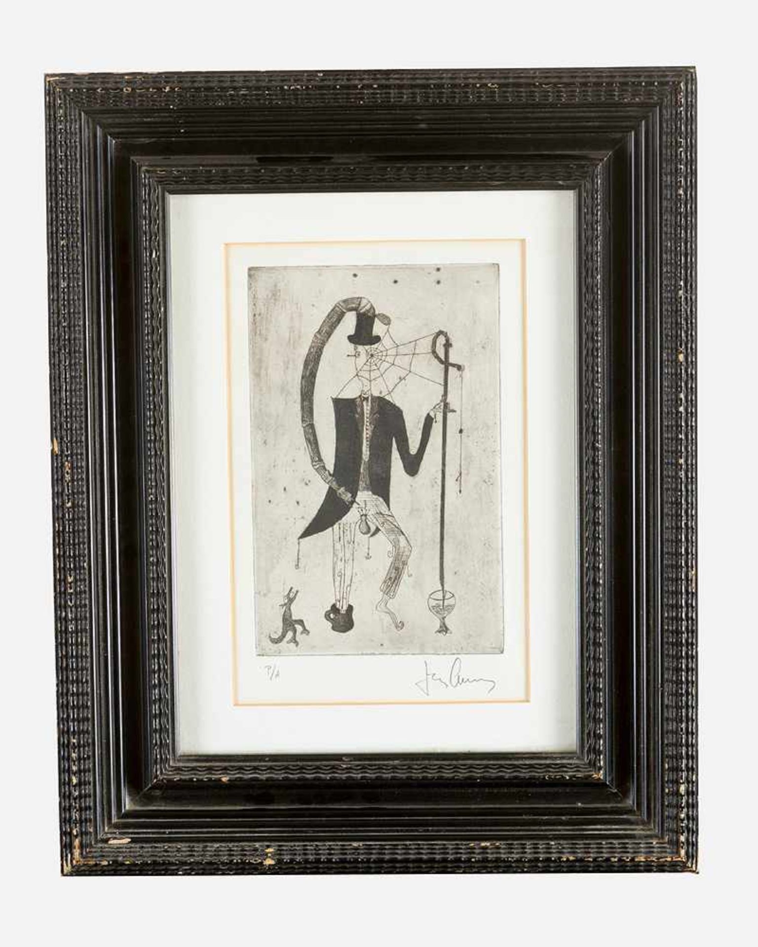 Artist 20th Century – graphic. Fantastic composition, etching on paper, head signed, framed under