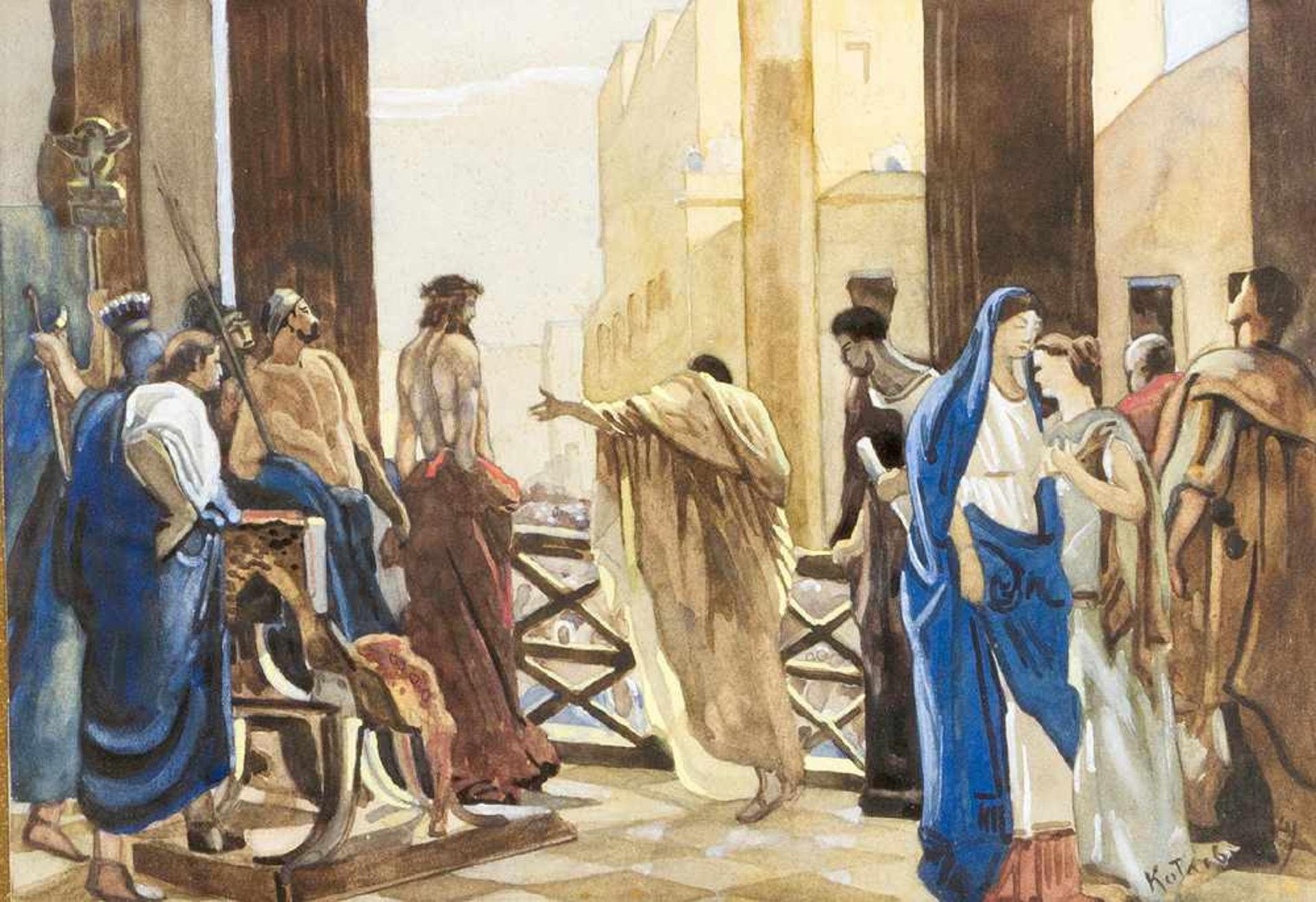 Unknown Artist 20 Century. Jesus accused. Watercolour on paper, signed bottom right KOTARB … ? , - Bild 2 aus 3