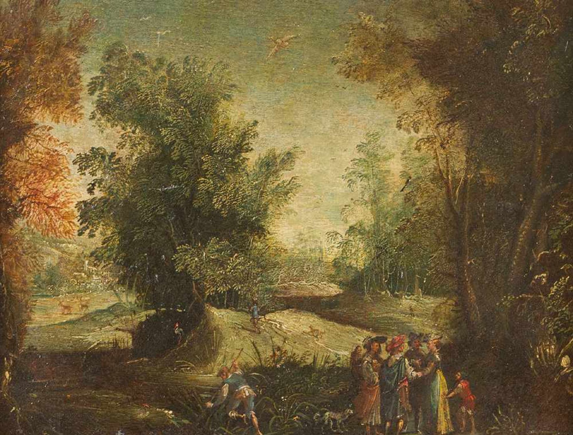 Paul Bril (1553/54-1626)-attributed, Travellers in landscape; oil on copper, on the reverse old - Bild 2 aus 3