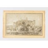 French artist around 1700, Isola Tiberina in Rome; black chalk on paper; laid down on paper with